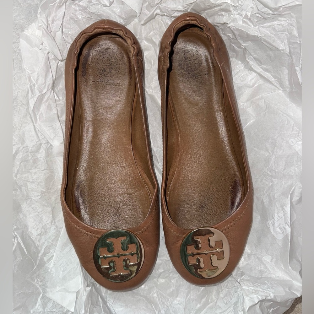 Tory Burch Minnie Ballet Flats - Royal Tan/Gold